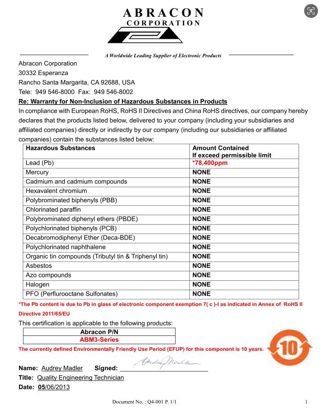 Abracon提供6G晶振物料差分硅振蕩器ASG-D-X-A-500.000MHZ